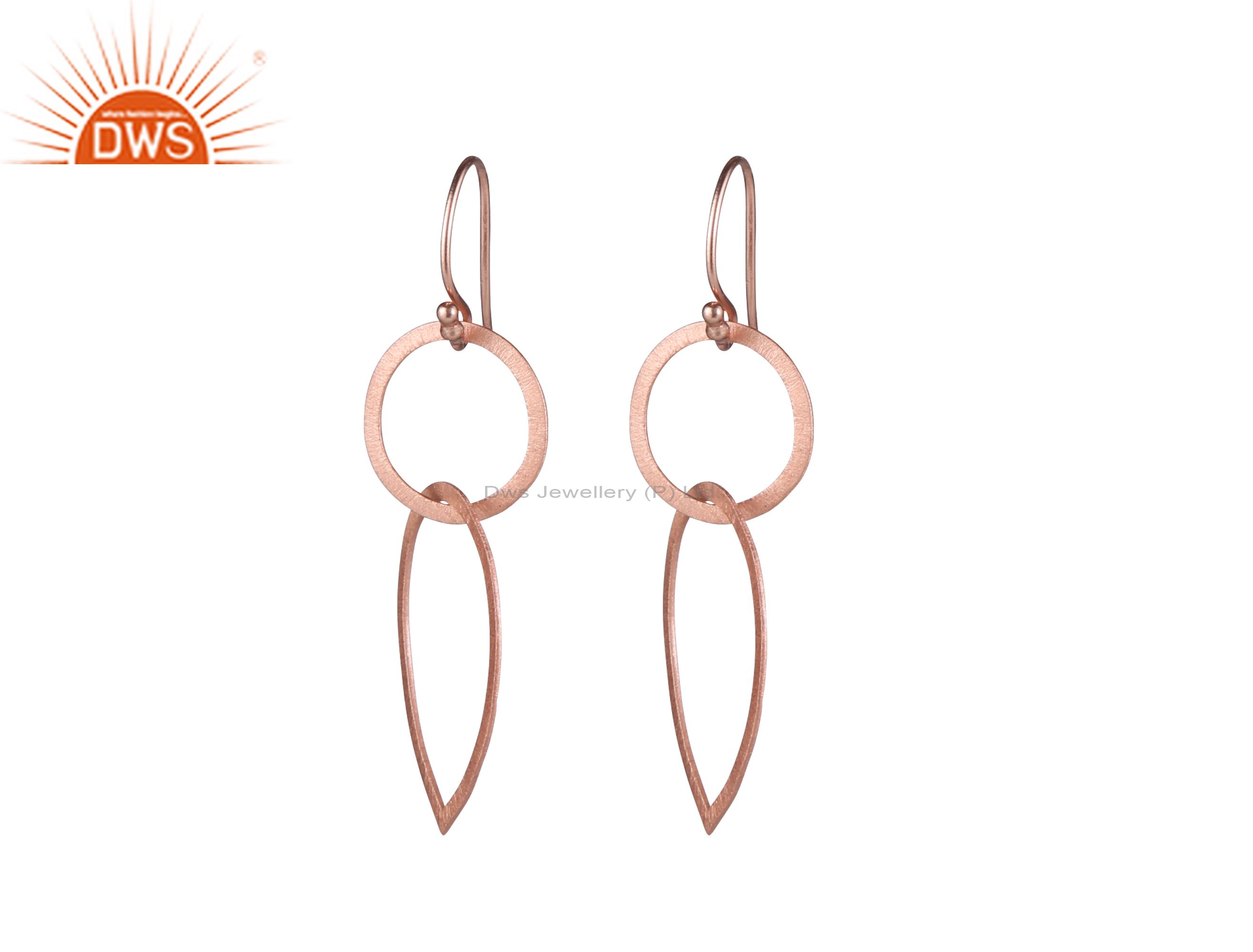 18K Rose Gold Plated Sterling Silver Brushed Finish Open Circle Drop Earrings