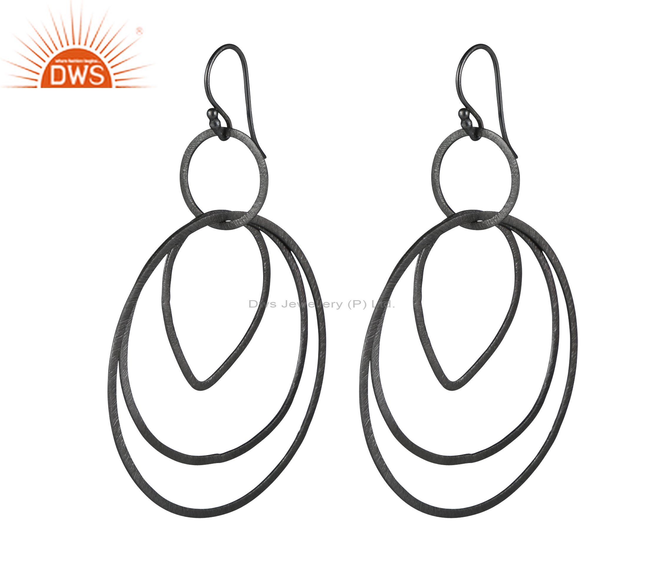 Handcrafted Sterling Silver Oxidized Brushed Finish Multi Circle Dangle Earrings