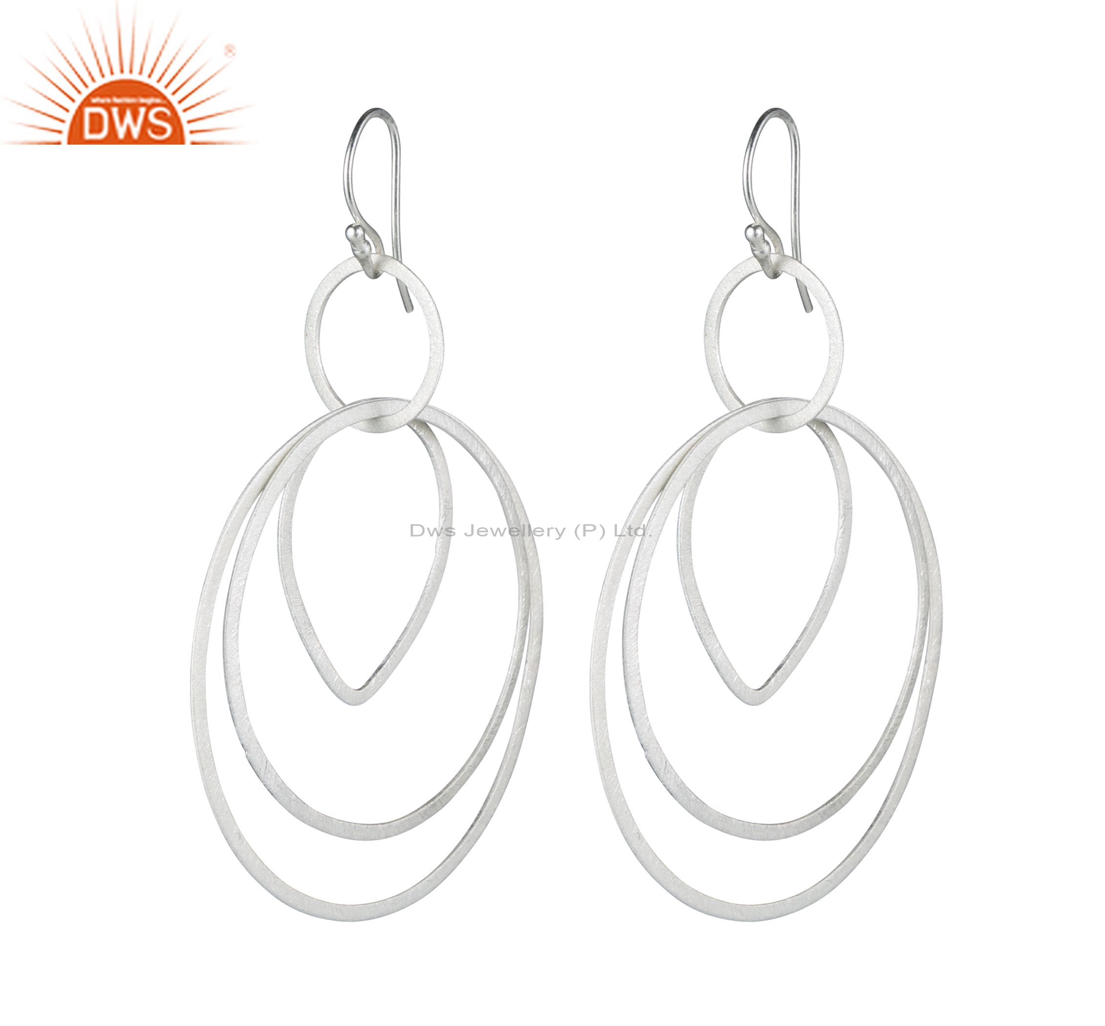Handmade Solid Sterling Silver Brushed Finish Multi Circle Dangle Earrings