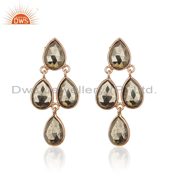 14k Rose Gold Sterling Silver Pyrite Gemstone Designer Earring Wholesale