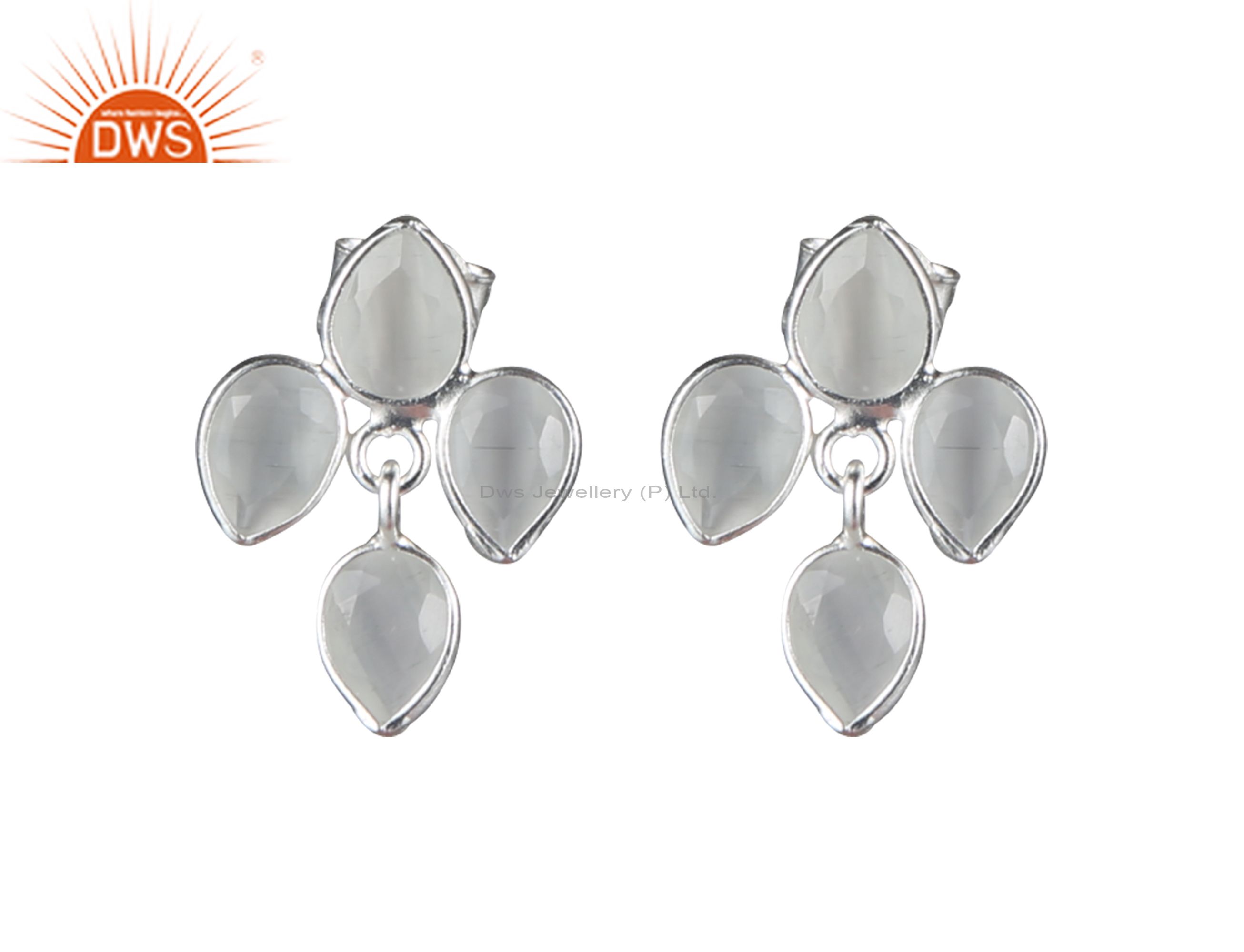925 Sterling Silver With Oxidized White Moonstone Bezel Set Dangle Earrings
