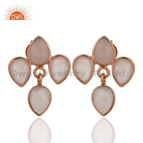 18K Rose Gold Plated Sterling Silver Rose Chalcedony Drop Dangle Earrings