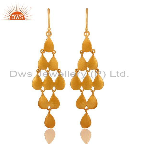 Handmade Sterling Silver Simple Designer Chandelier Earrings With Gold Plated