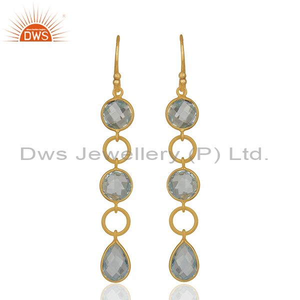 Blue Topaz Gemstone Gold Plated Round Circle Designer Earring Jewelry