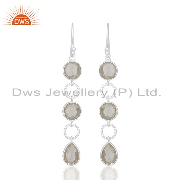 Solid 92.5 Sterling Silver Crystal Quartz Dangle Earring Manufacturers