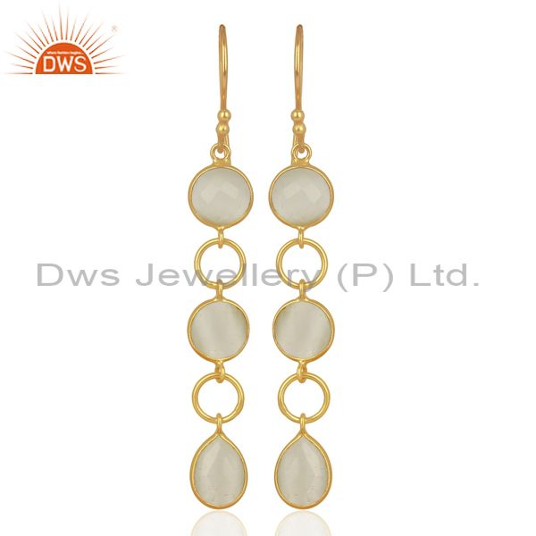 18K Yellow Gold Plated Sterling Silver White Moonstone Circle Dangle Earrings