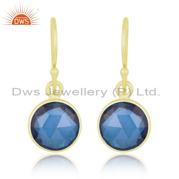Sterling Silver Drops With Beautiful Blue Cut Stone