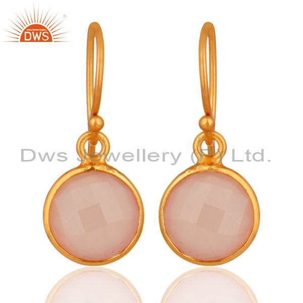 Designer Gold Plated Silver Rose Chalcedony Gemstone Earrings Jewelry