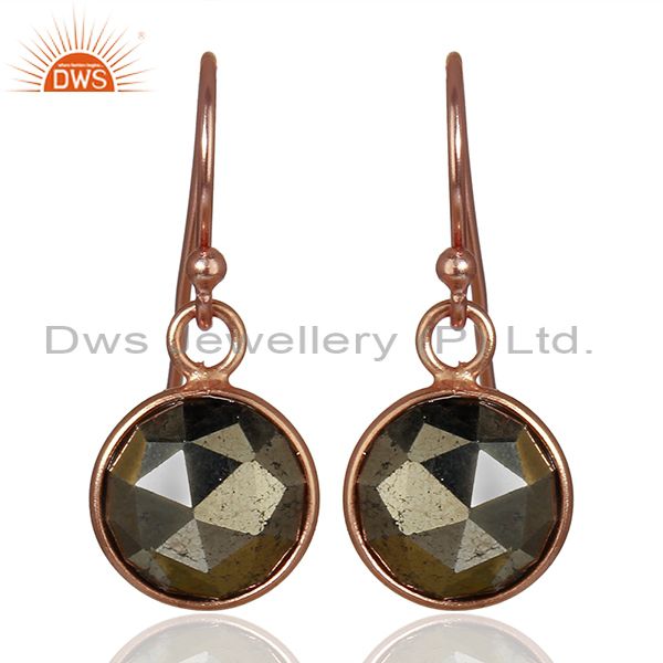 Rose Gold Plated 925 Silver Pyrite Gemstone Earrings Girls Jewelry