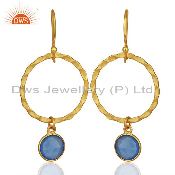 Blue Gemstone 925 Silver Gold Plated Handmade Drop Earrings Supplier