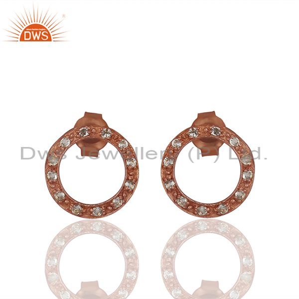 Rose Gold Plated White Topaz Circle Stud Earrings Manufacturer
