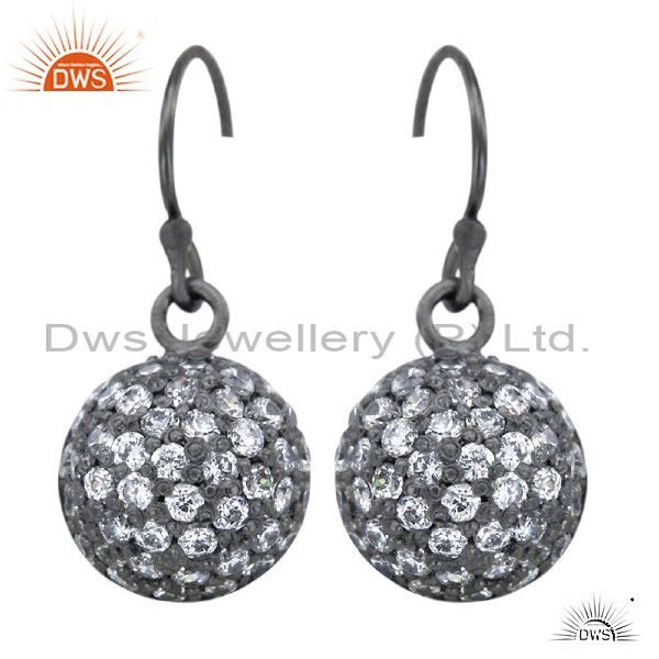 Oxidized Solid Sterling Silver Cubic Zirconia Disc Dangle Drop Earrings