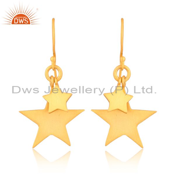 Handmade Brass Gold Star Charms Set Earwire Drop Earrings