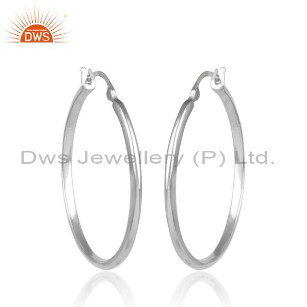 White rhodium on sterling silver round closed hoop earrings