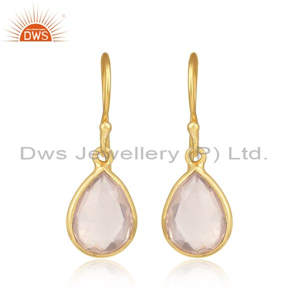 Handmade yellow gold on silver drop dangle with rose quartz
