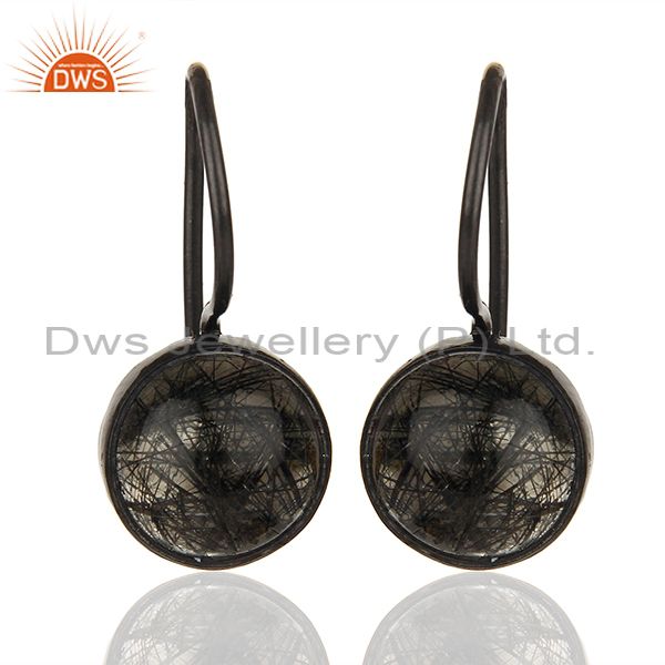 Black Rutile and 925 Silver Girls Drop Earrings Wholesale Supplier