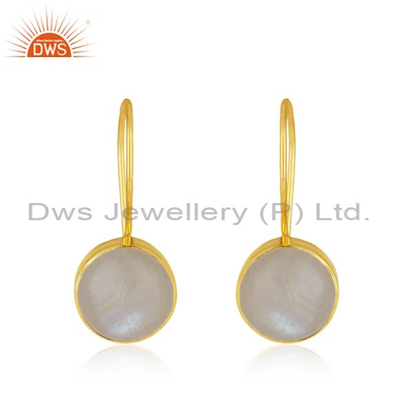 Natural Rainbow Moonstone 18k Gold Plated 925 Silver Earrings Manufacturer India