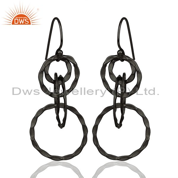 Black Rhodium Plated 925 Silver Round Link Earrings Manufacturer