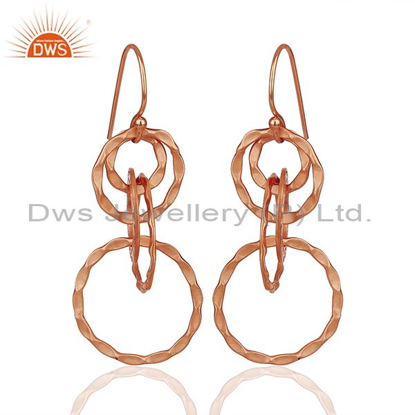 Rose Gold Plated 925 Silver Hammered Earrings Jewelry Wholesale