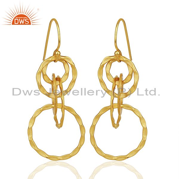 Hammered 925 Silver Gold Plated Dangle Earrings Jewelry Manufacturer