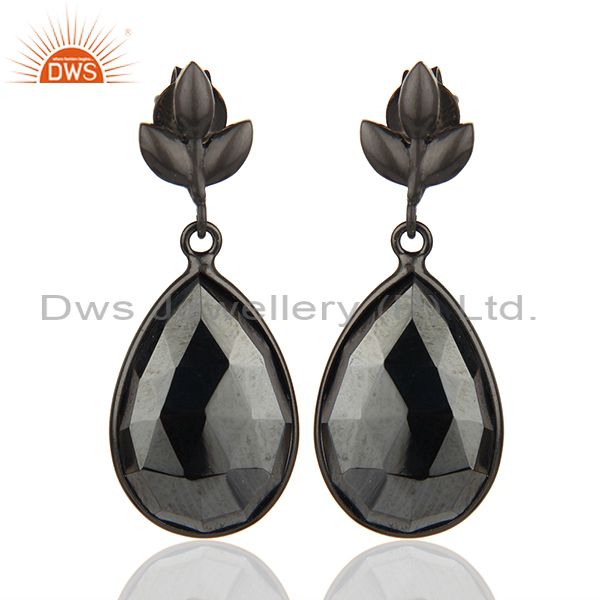 Black Rhodium Plated 925 Silver Hematite Gemstone Earrings Jewelry