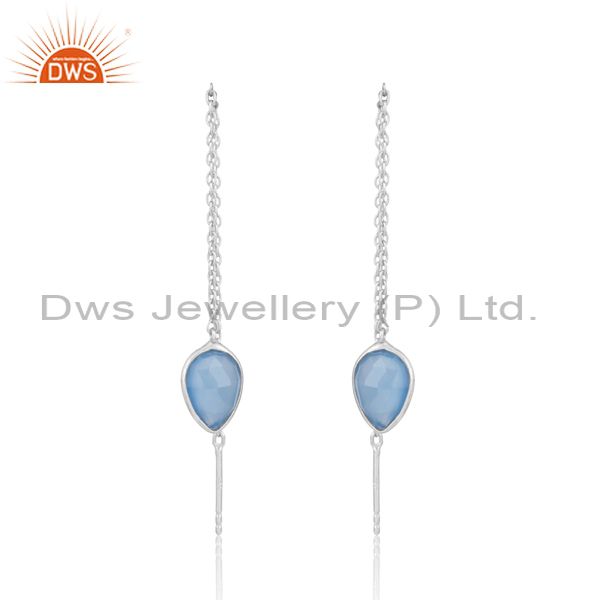 Designer dainty chain dangle in silver 925 with blue chalcedony