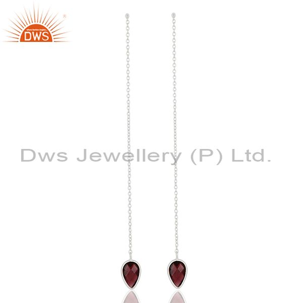 Garnet Gemstone 925 Silver Chain Earrings Jewelry Wholesale