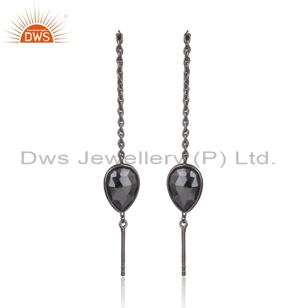 Hematite Gemstone 925 Silver Black Rhodium Plated Chain Earrings Wholesale