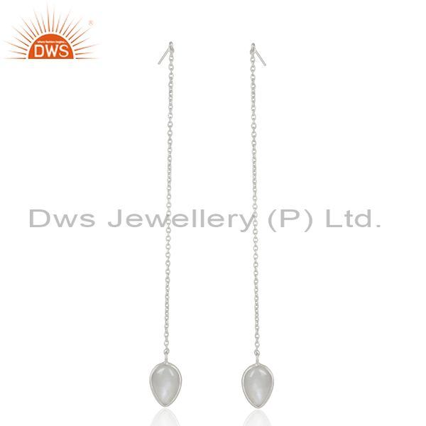 Gray Moonstone Fine Sterling Silver Chain Dangle Earrings Manufacturer India