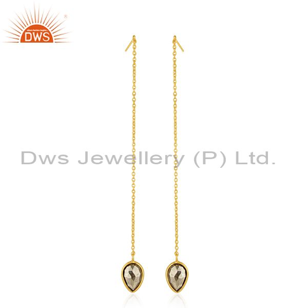 Pyrite Gemstone 925 Silver Gold Plated Chain Earrings Jewelry Manufacturer