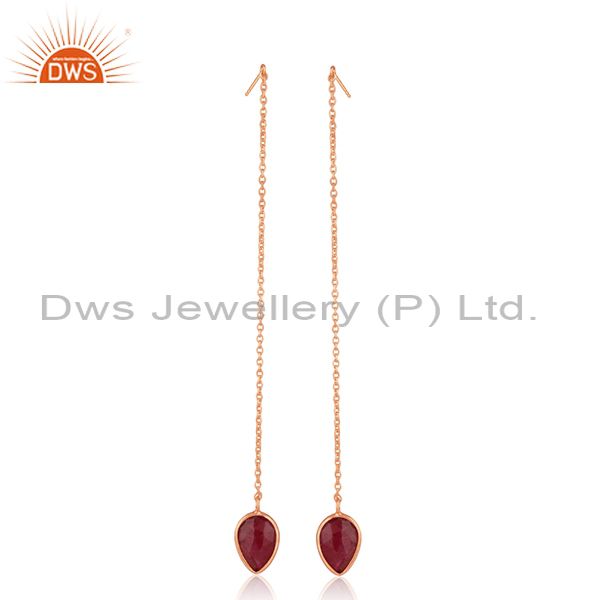 Corundum Ruby Gemstone Rose Gold Plated 925 Silver Earrings Wholesale India