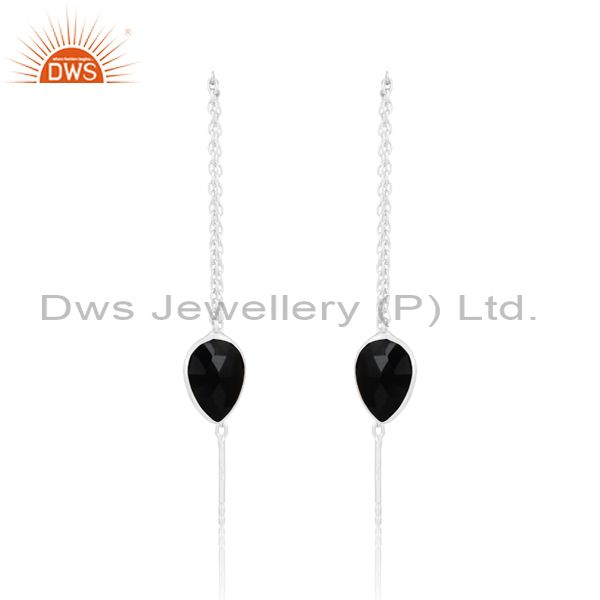 Designer dainty chain dangle in silver 925 with black onyx
