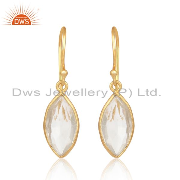 Crystal Quartz Stone Gold On 925 Silver Oval Design Earring