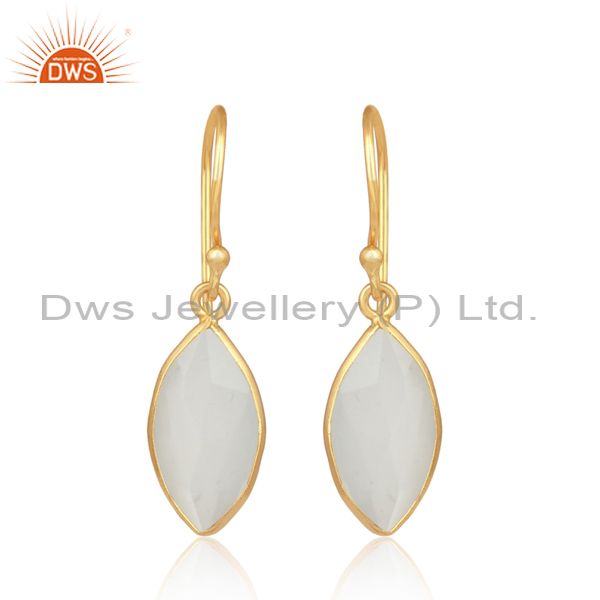 White Moon Stone Gold On 925 Sterling Silver Oval Earring
