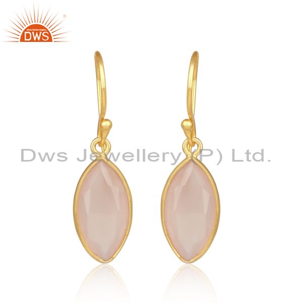 Oval Rose Chalcedony Set Gold On Sterling Silver Earring