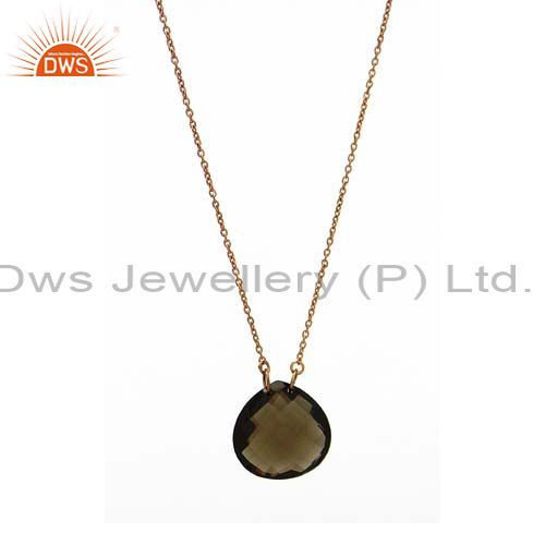 18k yellow gold over sterling silver smoky quartz gemstone necklace