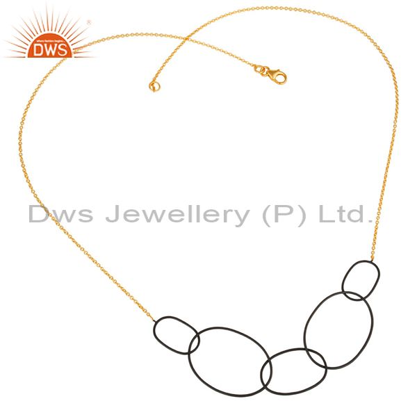 14k gold plated & black oxidized sterling silver link chain necklace for women`s