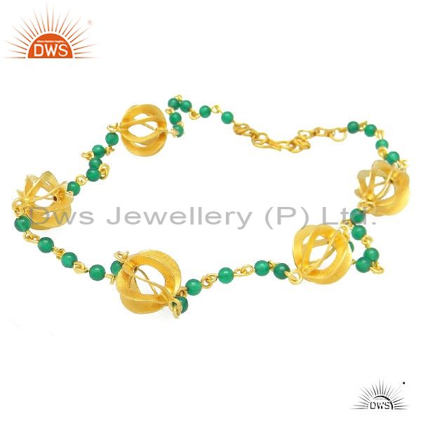 22k yellow gold plated sterling silver green onyx beads beaded chain necklace
