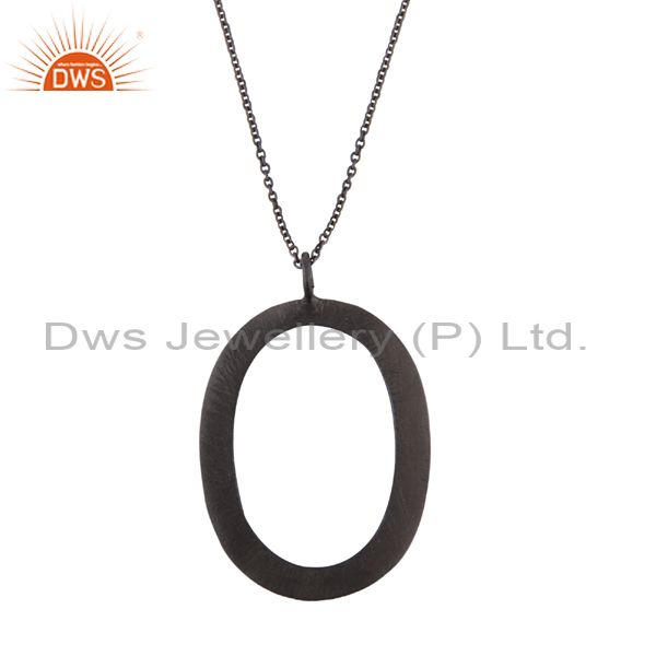 Handmade 925 sterling silver with oxidized cutout oval pendant with chain