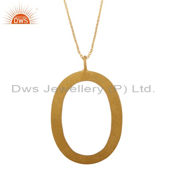 22k yellow gold plated sterling silver hammered oval cutout pendant with chain