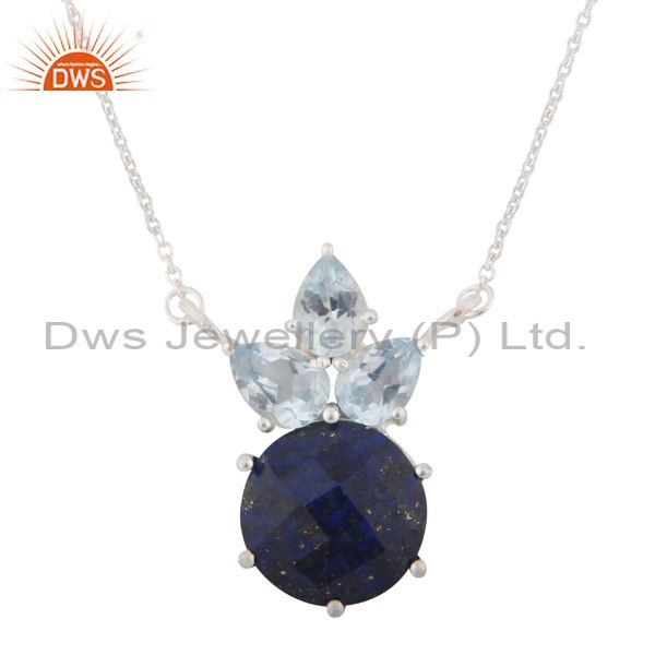 Handmade sterling silver lapis lazuli and blue topaz gemstone necklace