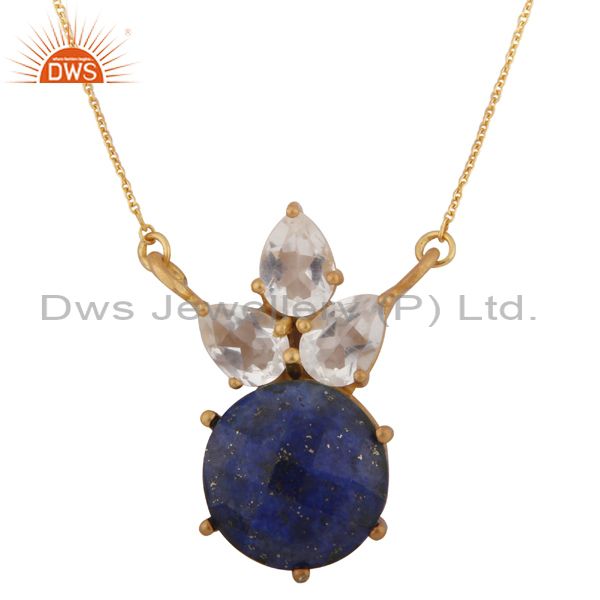 18k gold plated sterling silver lapis lazuli & crystal cluster pendant necklace
