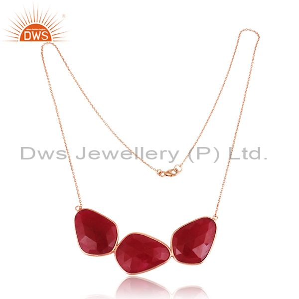 18k rose gold plated sterling silver dyed ruby gemstone bezel set necklace