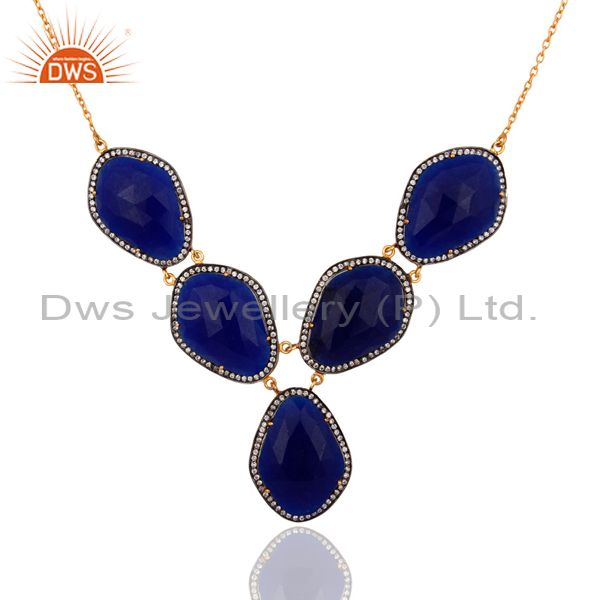 18k gold plated sterling silver blue aventurine gemstone & white zircon necklace