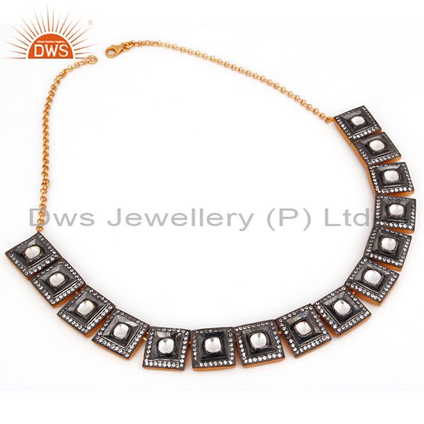 Designer 18k gold plated 925 sterling silver crystal polki vintage look necklace