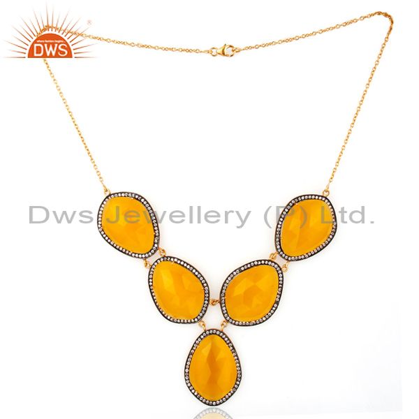 18k gold plated sterling silver glass citrine and cz womens fashion necklace