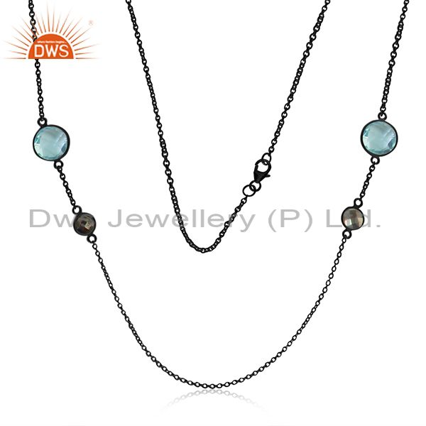 Hydro blue topaz gemstone women chain necklace jewelry supplier