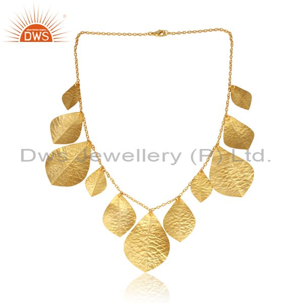 Textured bold multi leaf designer gold on fashion necklace