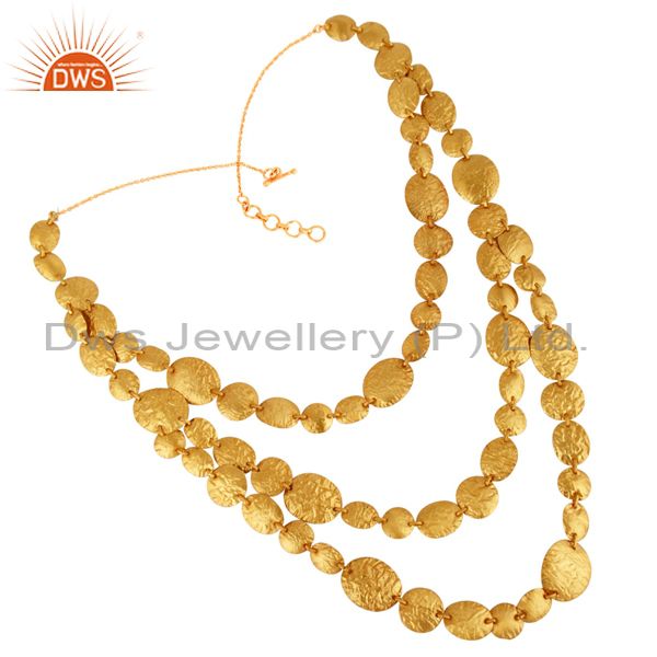 18k yellow gold plated sterling silver three layer necklace