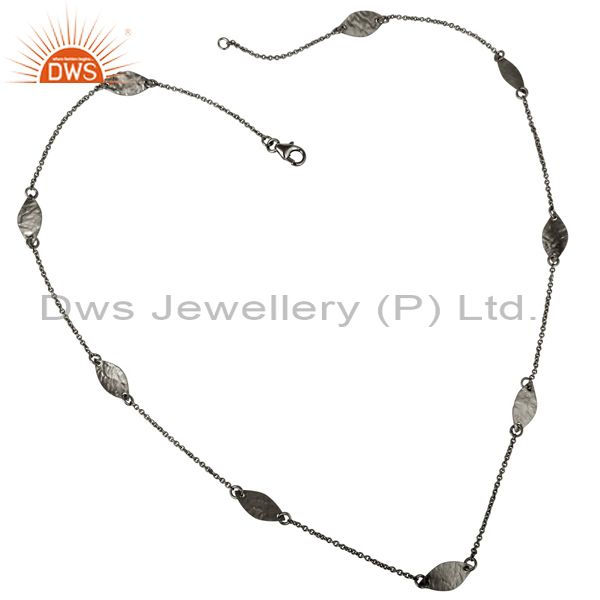 925 sterling silver with oxidized hammered petals chain necklace
